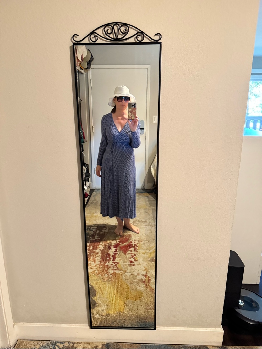 Women's Blue Geometric Open-Front Long Robe - Picture 13 of 13